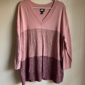 Lands' End Women’s Pink and Burgundy V-Neck Cotton Knit Sweater Sz 2X 20W-22W
